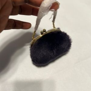 New ans ans faux fur mini small purse color purple with gold color chain